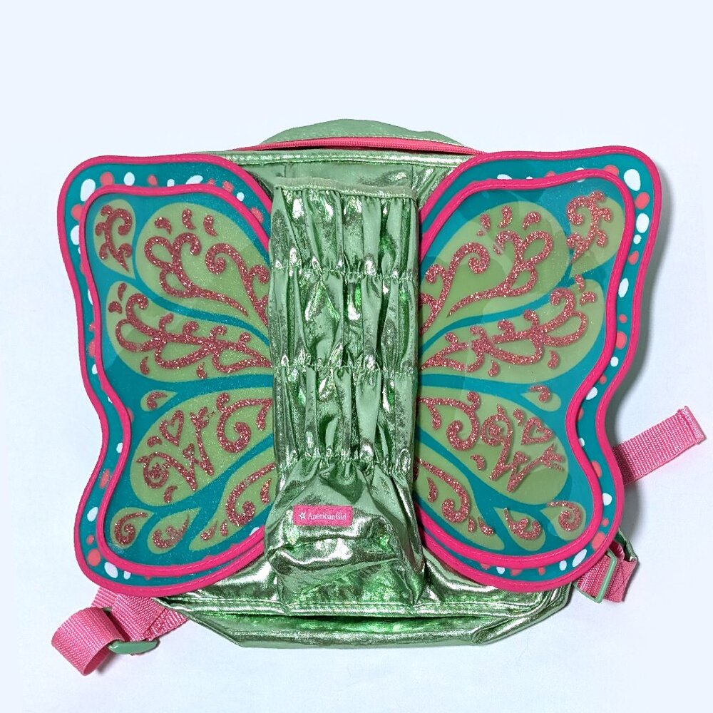 American Girl Wellie Wishers Green & Pink Flutter Wings Doll Carrier Backpack